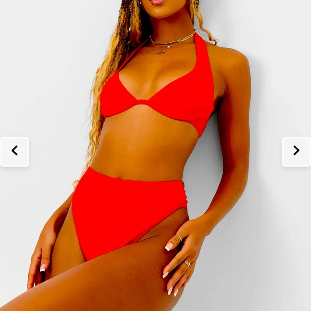 Frankie’s Bikinis Stardust Ribbed Halter Bikini TOP, grenadine, xs